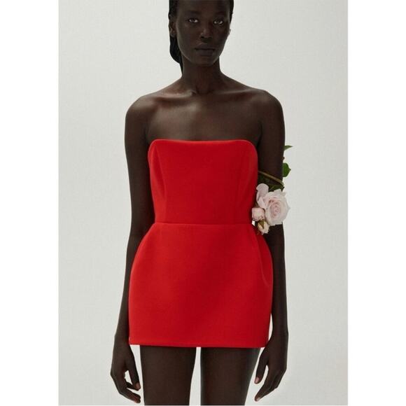 Magda Butrym Corset Mini Dress strapless structured Red Babydoll size 38 FR US 6 - Picture 3 of 11